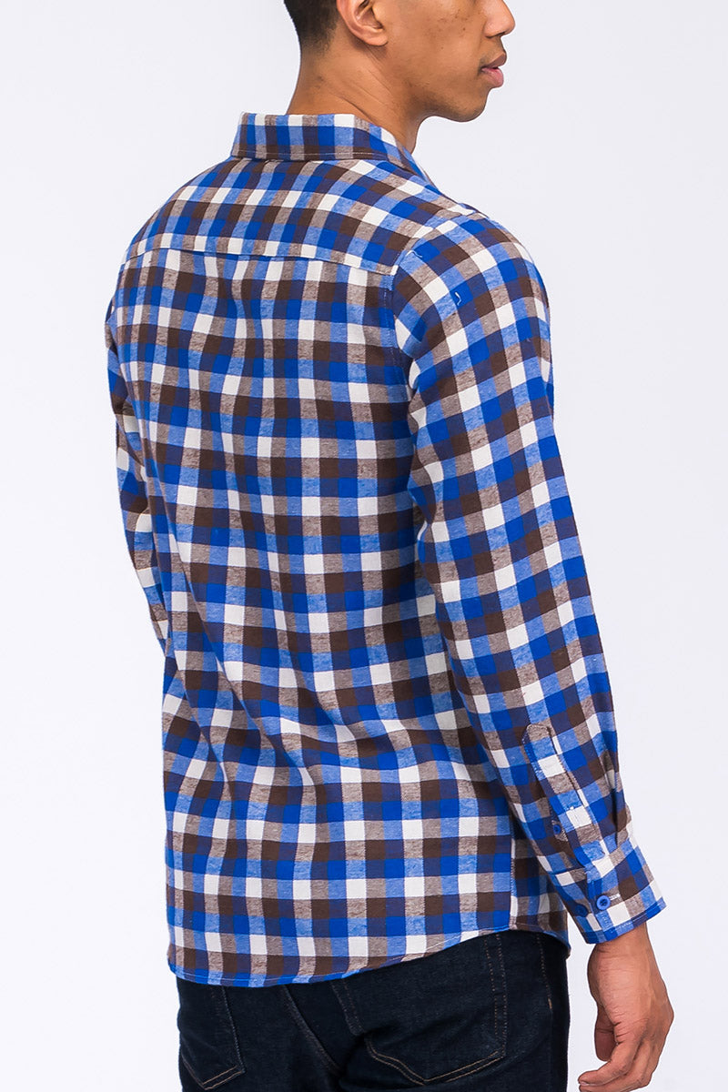 Long Sleeve Checkered Plaid Brushed Flannel - Colorways 2