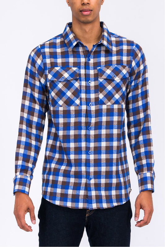 Long Sleeve Checkered Plaid Brushed Flannel - Colorways 2