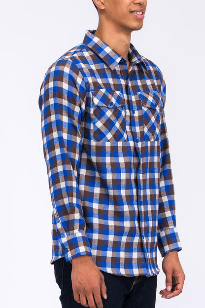 Long Sleeve Checkered Plaid Brushed Flannel - Colorways 2