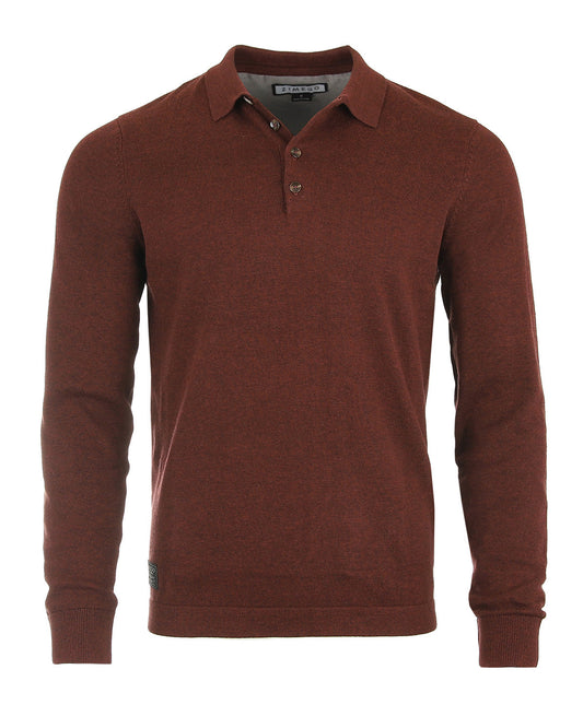 Long Sleeve Casual Polo Sweater - Mélange Maroon