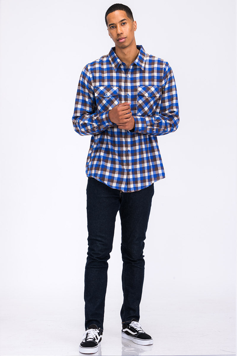 Long Sleeve Checkered Plaid Brushed Flannel - Colorways 2