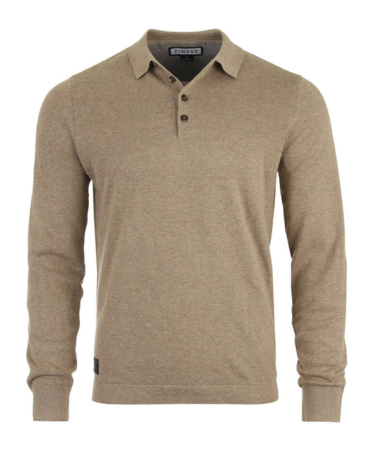 Long Sleeve Casual Polo Sweater - Mélange Brown